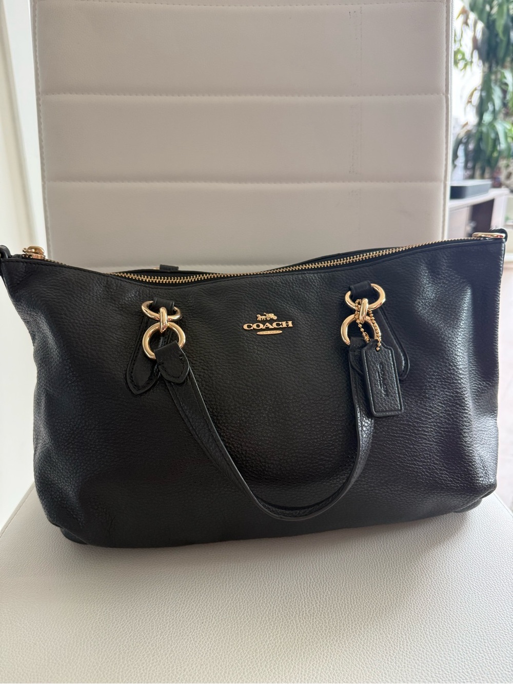 COACH Ally Black Pebbled Leather Satchel with Gold Hardware F30565